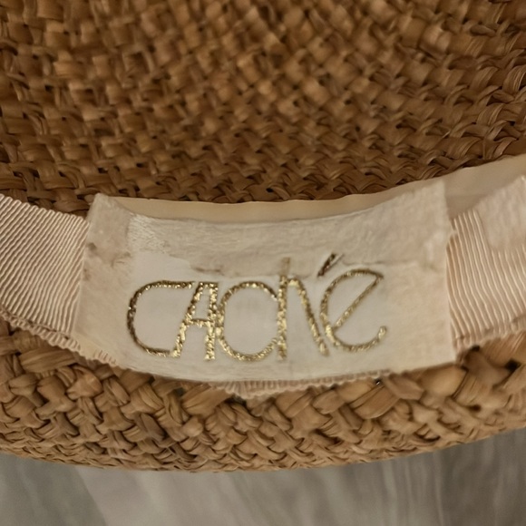 VINTAGE HAT 80s CACHÉ Straw Gold Metallic Shiny Lame Band+Rim Sun Beach Hiking - Picture 12 of 12